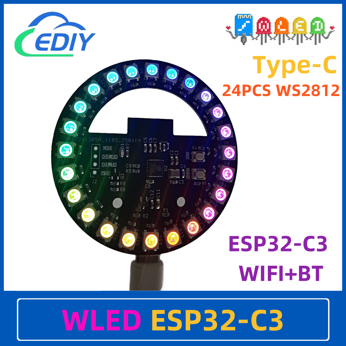 Esp32 C3 - WLED ESP32-C3 Geliştirme Kartı Dairesel Renkli